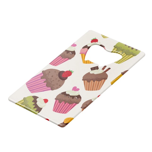 Cupcake Muster, Muffin Muster, Schokolade, Herz Geldbeutel Flaschenöffner (Vorderseite Schrägansicht)