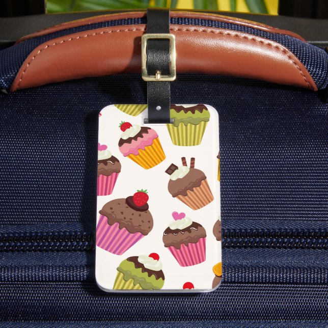 Cupcake Muster, Muffin Muster, Schokolade, Herz Gepäckanhänger (Vorderseite Insitu 2)