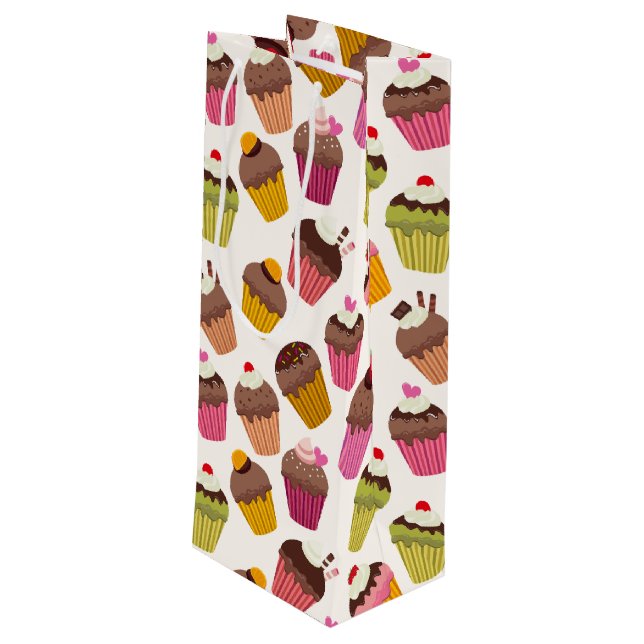 Cupcake Muster, Muffin Muster, Schokolade, Herz Geschenktüte Für Weinflaschen (Rückseite Schrägansicht)