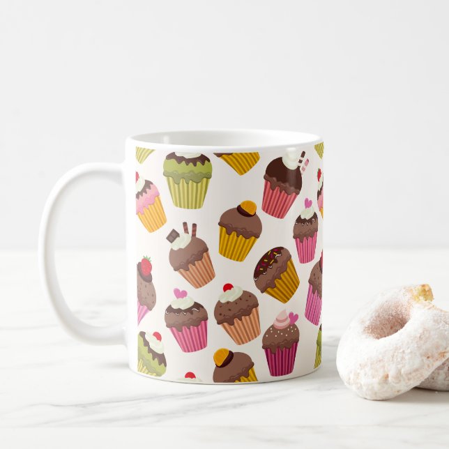 Cupcake Muster, Muffin Muster, Schokolade, Herz Kaffeetasse (Mit Donut)
