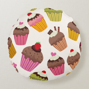 Cupcake Muster, Muffin Muster, Schokolade, Herz Rundes Kissen