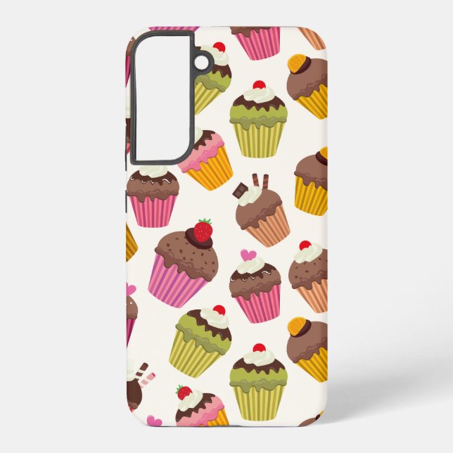 Cupcake Muster, Muffin Muster, Schokolade, Herz Samsung Galaxy Hülle (Rückseite)