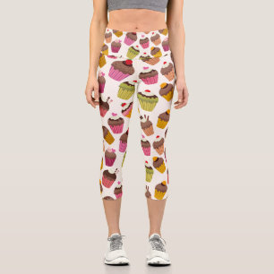 Cupcake-Muster, Muffin-Muster, Schokolade, Herzen Capri Leggings