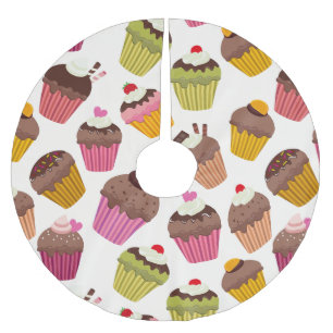 Cupcake-Muster, Muffin-Muster, Schokolade, Herzen Polyester Weihnachtsbaumdecke
