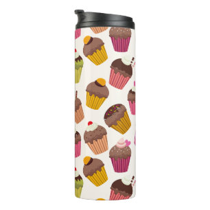 Cupcake-Muster, Muffin-Muster, Schokolade, Herzen Thermosbecher
