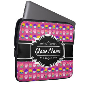 Cupcake Muster Schwarzer Personalisierter Name Laptopschutzhülle