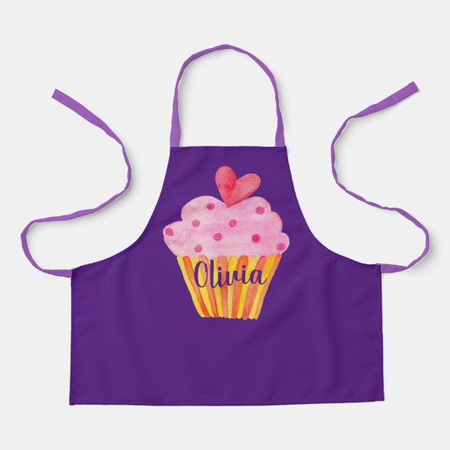 Cupcake NAME Backen Schürze lila Wasserfarbe (Vorderseite)