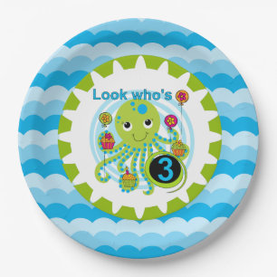 Cupcake Octopus 3. Geburtstagspapier Teller