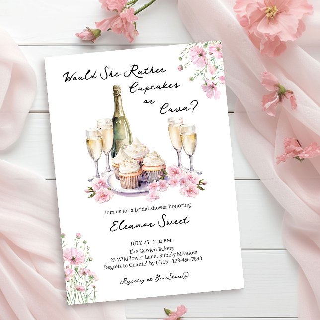 Cupcake oder Cava Delicate Pink Brautparty Einladung (Champagne Bridal Shower invitation from Cupcakes and Cava Bridal Shower Collection by Darling & May)