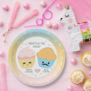 Cupcake oder Stud Muffin Gender Reveal Pappteller