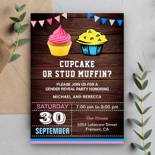 Cupcake oder Stud Muffin Gender Reveal Party Einladung