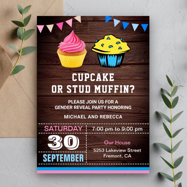 Cupcake oder Stud Muffin Gender Reveal Party Einladung (Von Creator hochgeladen)