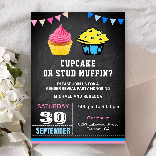 Cupcake oder Stud Muffin Gender Reveal Party Einladung (Von Creator hochgeladen)