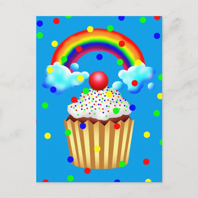 Cupcake-Party mit Regenbogen und Sprinklen Einladungspostkarte (Vorderseite)