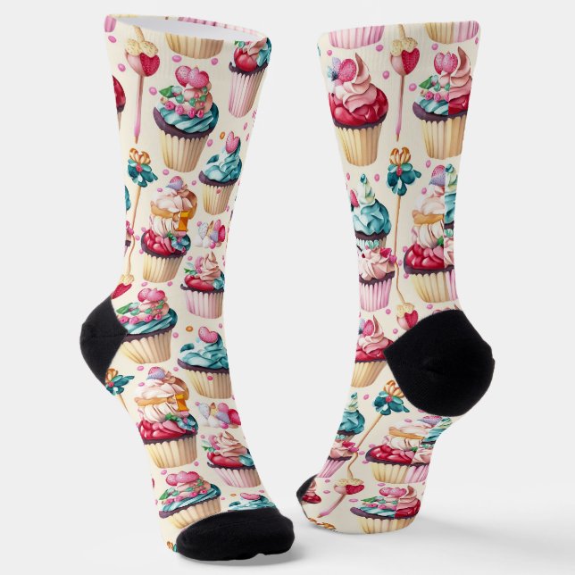 Cupcake Pattern Crew Socken (Gewinkelt)