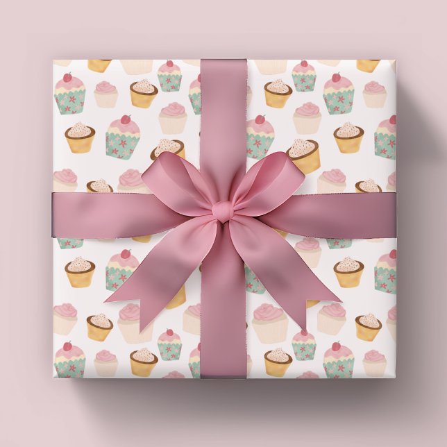 Cupcake Pattern Geschenkpapier Set (Cute cupcake wrapping paper sheets perfect for girls birthday parties or baby shower.)