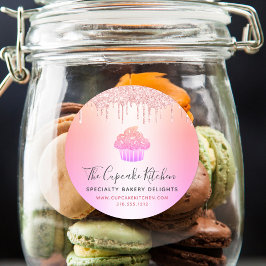 Cupcake Pink Rose Glitzer Bäckerei Rainbow Ombre Runder Aufkleber