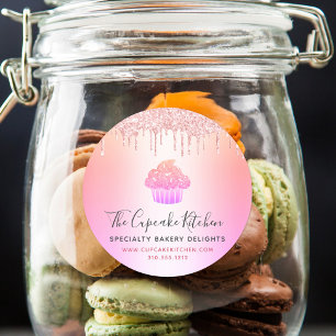 Cupcake Pink Rose Glitzer Bäckerei Rainbow Ombre Runder Aufkleber