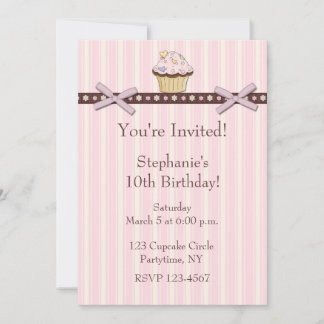 Cupcake Pink Streifen Geburtstagseinladung Einladung