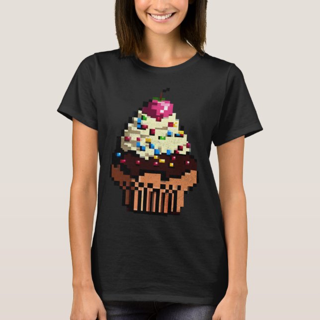 Cupcake Pixel 8 Bit Retro Hungry Byte Spiel Kuchen T-Shirt (Vorderseite)