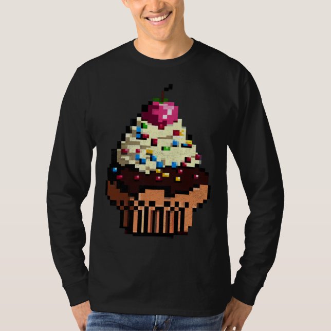 Cupcake Pixel 8 Bit Retro Hungry Byte Spiel Kuchen T-Shirt (Vorderseite)