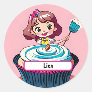 Cupcake Princess mit anpassbarem Nametag Magnet Runder Aufkleber
