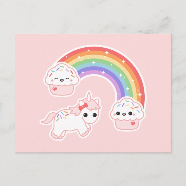 Cupcake Rainbow Unicorn Postkarte (Vorderseite)