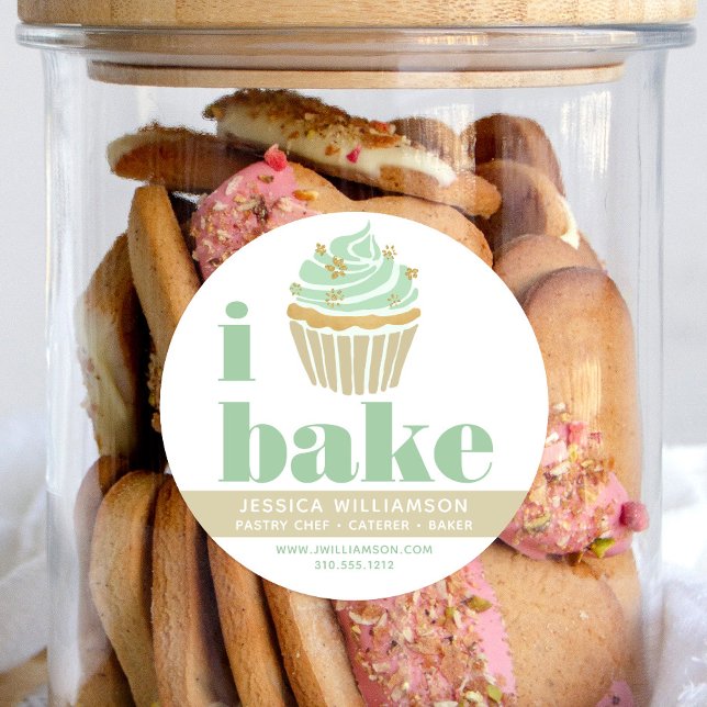 Cupcake Retro Green Gold Pastry Köche Bake Bold Runder Aufkleber (Von Creator hochgeladen)