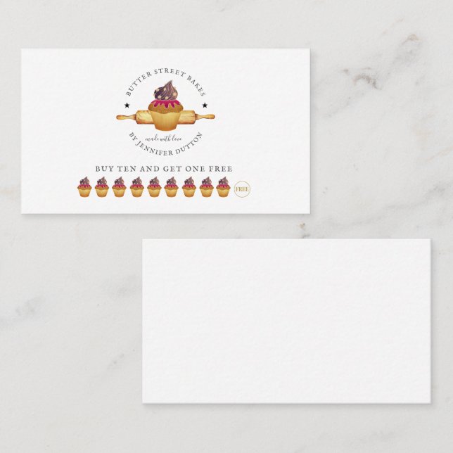 Cupcake Rolling Button Baker Loyalty Card Wasserfa Treuekarte (Vorne/Hinten)