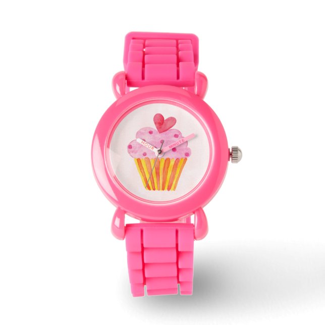 Cupcake Rosa Glitzer Girl Armbanduhr (Vorderseite)