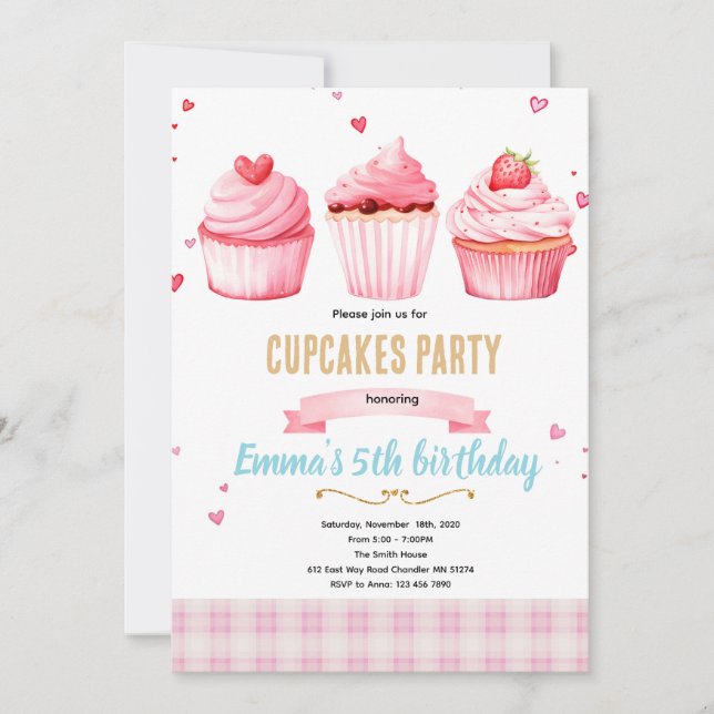 Cupcake-Rosa-Party-Themen-Einladung Einladung (Vorderseite)