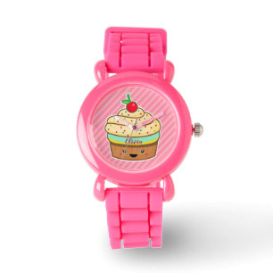 Cupcake rosa Retro Glitzer Mädchen Armbanduhr