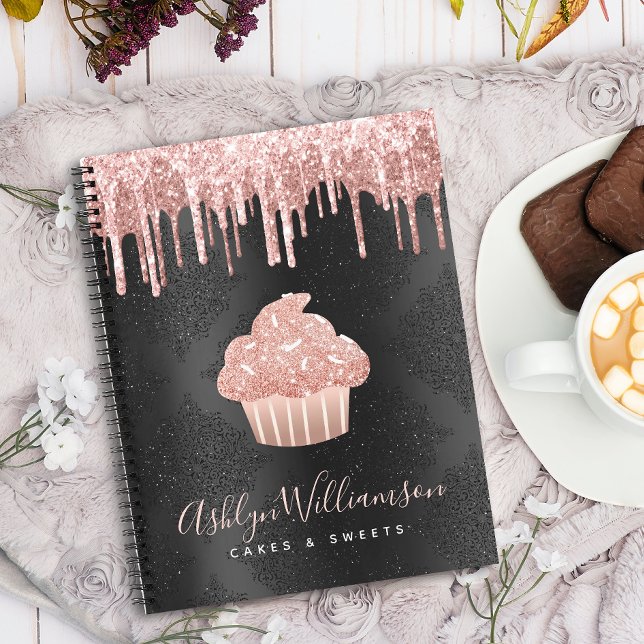 Cupcake Rose Gold Glitzer Tropfen Black Bakery Koc Notizbuch (Von Creator hochgeladen)