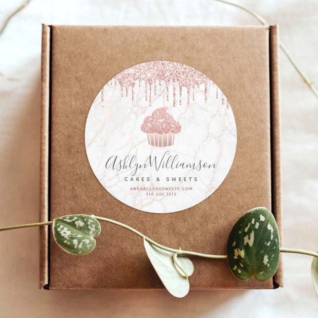Cupcake Rose Gold Glitzer Tropfen Marmorbäckerei K Runder Aufkleber (Von Creator hochgeladen)