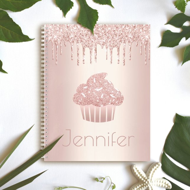 Cupcake Rose Gold Glitzer Tropfen Name glac modern Notizbuch (Von Creator hochgeladen)