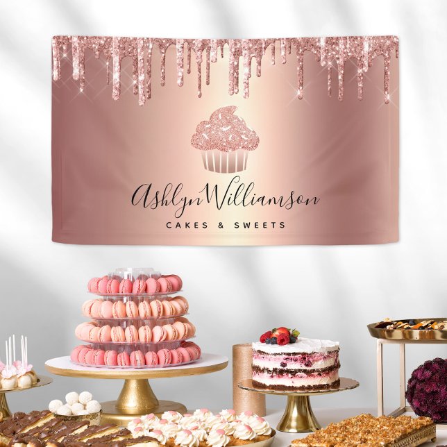 Cupcake Rose Gold Kupfer Glitzer Tropfen Bäckerei  Banner (Von Creator hochgeladen)