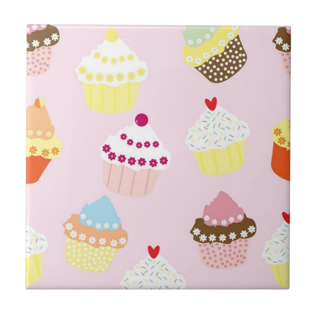 Cupcake Seamless Pattern Pastell Niedliche Keramik Fliese (Vorderseite)
