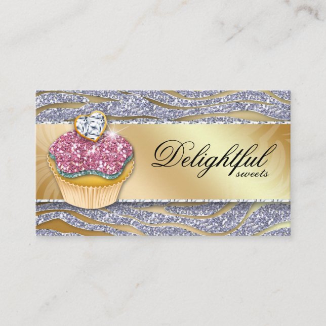 Cupcake Sparkasse Business Card Zebra Silver Visitenkarte (Vorderseite)