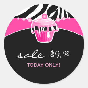 Cupcake Stickers Bäckerei Zebra Pink Black Retro