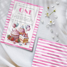 Cupcake Sweet Birday Party Mädchen Watercolor ONE Einladung
