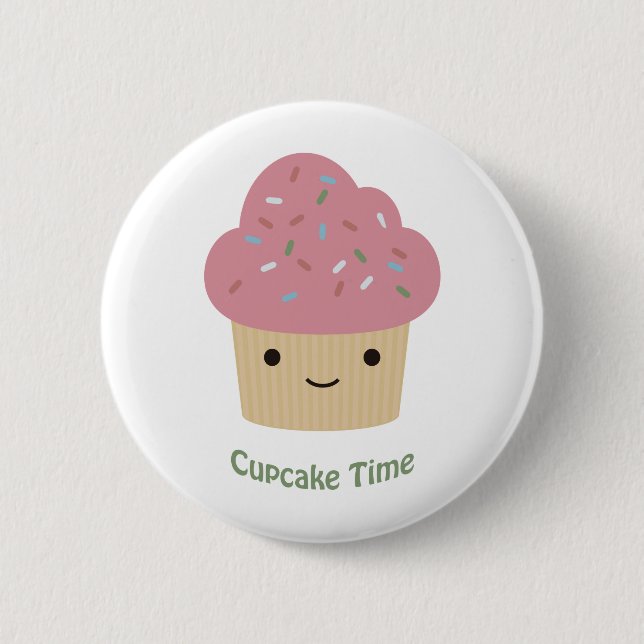 Cupcake Time! Niedlich Pink Cupcake Button (Vorderseite)