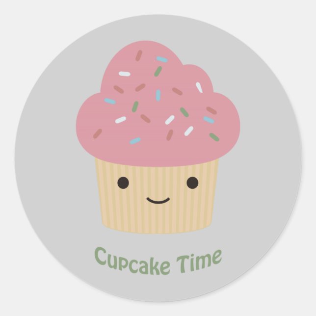 Cupcake Time! Niedlich Pink Cupcake Runder Aufkleber (Vorderseite)