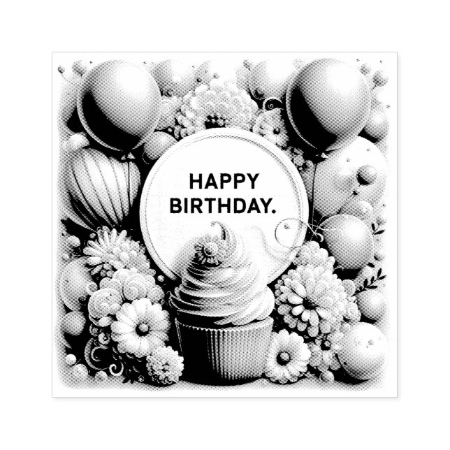 Cupcake- und Ballon-Geburtstags-Stempel Gummistempel (Prägung)
