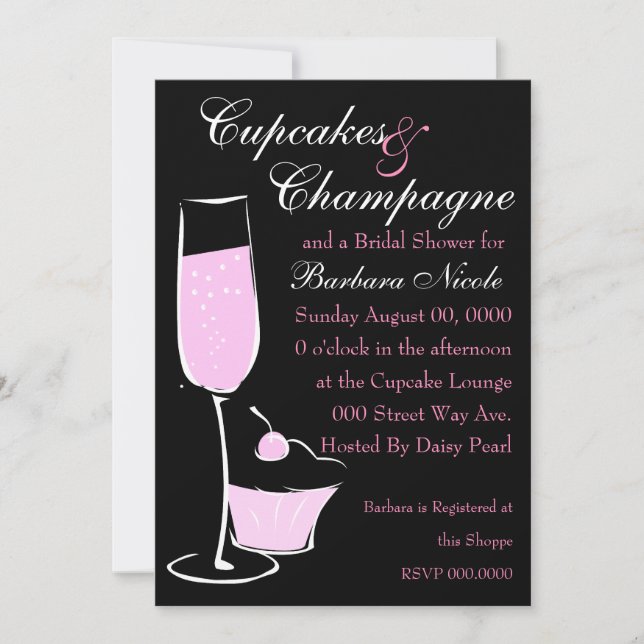 Cupcake und Champage Einladung (Vorderseite)