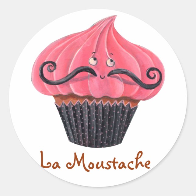 Cupcake und La Mustache Runder Aufkleber (Vorderseite)