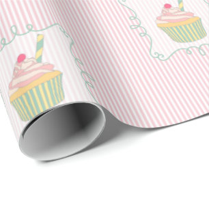 Cupcake und rosa Streifen Spaß essbar Geschenkpapier