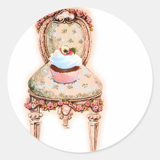 Cupcake und Stuhl Vintage Sticker Tags (Vorderseite)