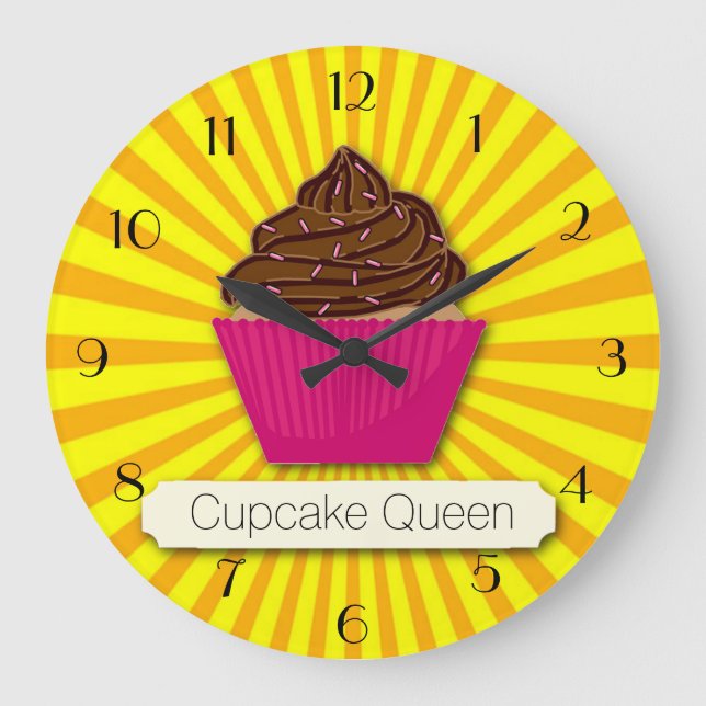 Cupcake und Sunshine Personalization Fügen Sie Ihr Große Wanduhr (Vorderseite)