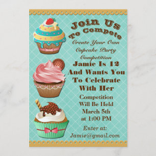 Cupcake Wars Bake Off Birthday Aqua Diamond Einlad Einladung
