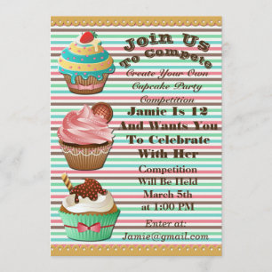 Cupcake Wars Bake Off Birthday gestreift einladen Einladung